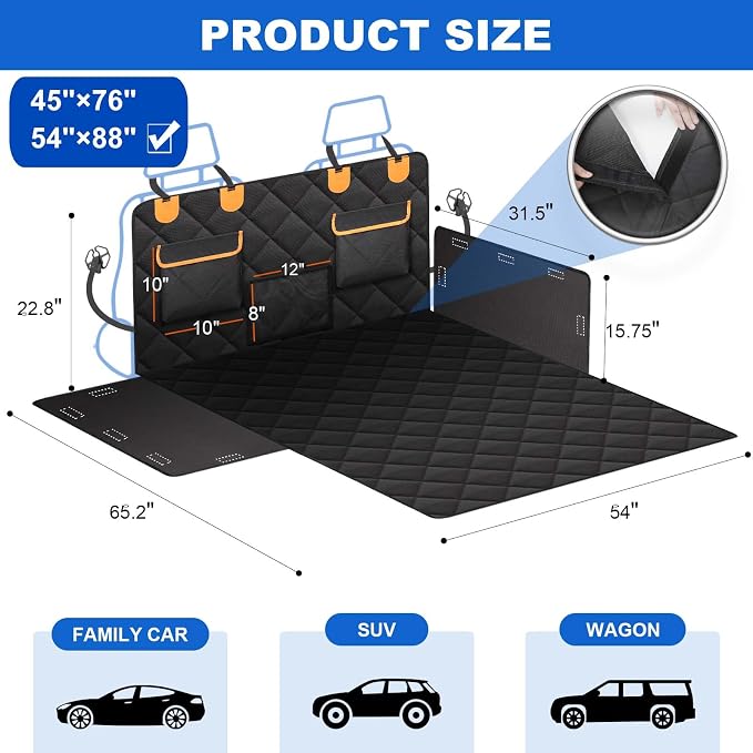 4-in-1 SUV Cargo Liner for Dogs, Non-Slip Water Resistant Pet Trunk Mat with Side Flaps Protector & Back Seat Organizer, Dog Backseat Cover for SUVs Vans（54" W x 88" L） - Image 2