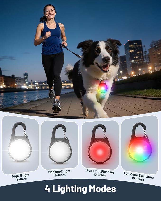 Dog Lights for Night Walking, 2 Packs LED Collar Light, 4 Modes Light for Walking at Night, Waterproof Dogs Walk Lights, Rechargeable Collar Lamp for Nighttime Clip On, for Running, Camping, Cycling - Image 2