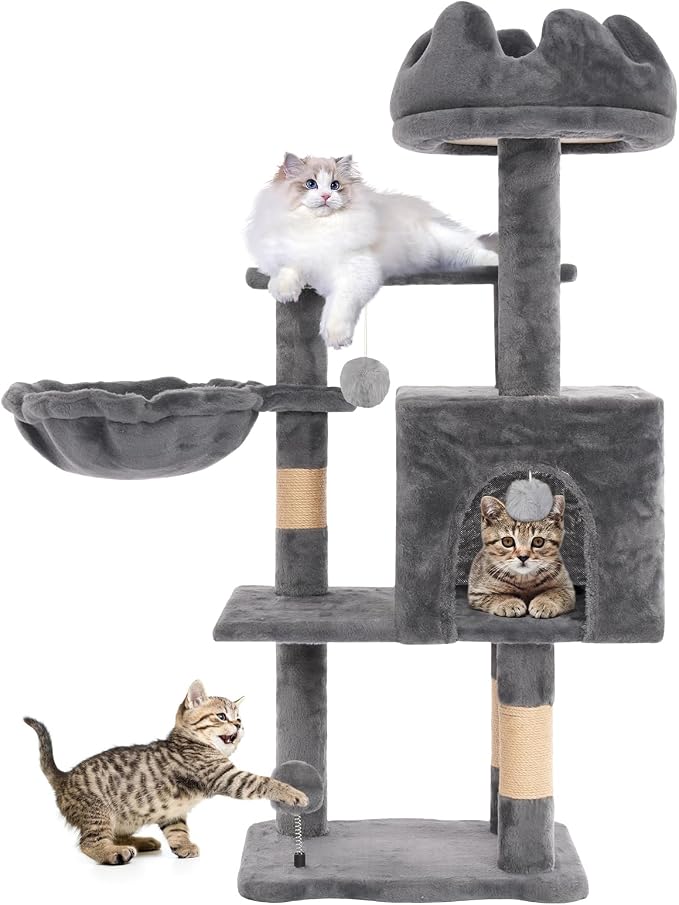 Cat Tree Tower with Hammock,40" Cat Trees for Indoor Cats Large Adult(Grey) | Modern Cat Tree Tower with Scratching Post, Cats Condo Furniture with Cloud Top Perch, Cats Climbing Tower for Kittens - Image 9