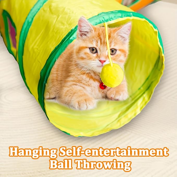 4-Way Large Cat Tunnel, H Shape Cat Tube Toy with Interactive Playing Balls, Peek Hole for Indoor Cats, Kitten, Kitty, Puppy, Rabbit (Multicolor) - Image 5