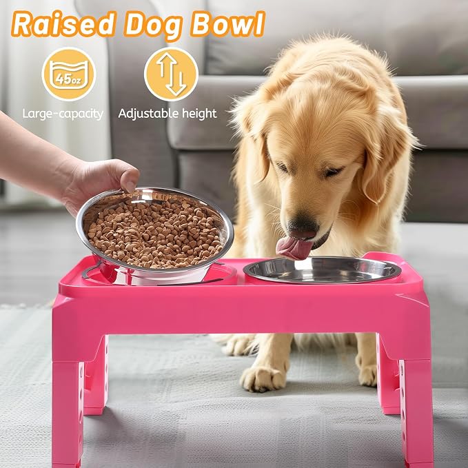 Hubulk Elevated Dog Bowls with 2 Stainless Steel Dog Food & Water Raised Bowls with No Spill Edge Non-Slip Stand Adjusts to 3 Heights(2.75", 6.0", 7.5") for Small Medium Dogs and Pet - Image 5