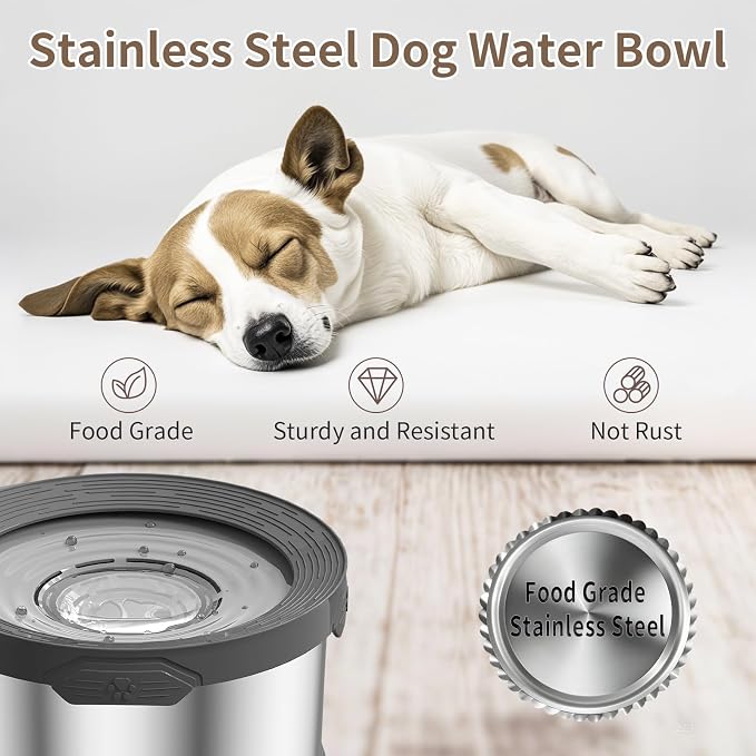 8L Dog Water Bowl No Spill 2.1 Gallon Stainless Steel Water Bowl for Dogs 270oz Large Capacity No Splash Slow Drinking Feeder with Anti-Slip Mat for Messy Drinkers - Image 8