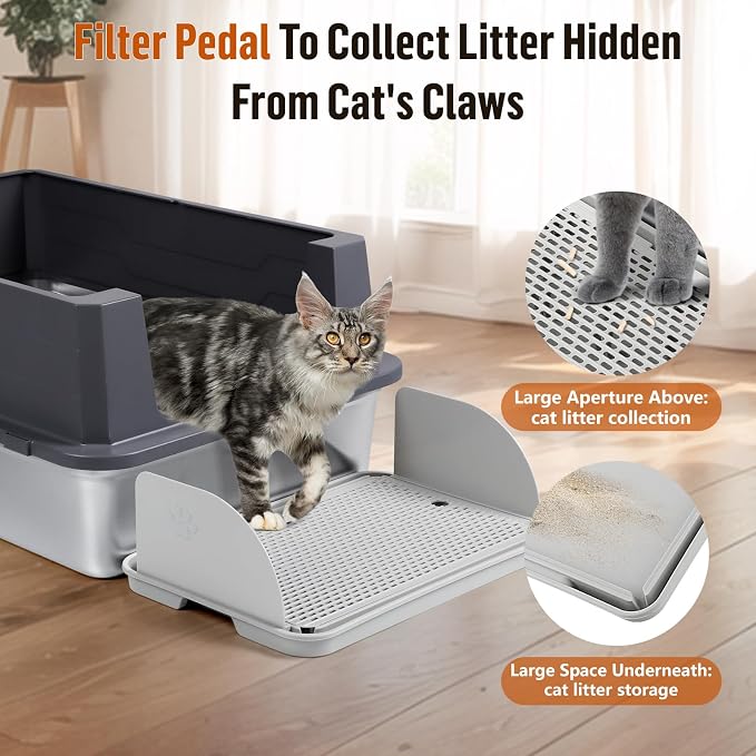 Cat Litter Box Step, Cat Step with Detachable Splash-Proof Baffles, Grey | Litter Box Ramp with Filter Function, Litter Catcher for Kittens & Elderly Cats, Non-Slip Cat Litter Mat Pedal, Easy to Clean - Image 3