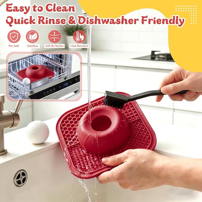 Slow Feeder Dog Bowls & Lick Mat for Liquid and Thick Treat, Anti-Slip Dog Lick Bowl with Interactive Rolling Ball, 5/6 Cup Pup Licking Toy for Large Medium Small Dogs and Cats Red - Image 6