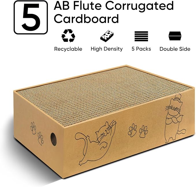 5 Packs Cat Scratcher Set with Storage Box, 2 Wave Lounge Pads + 3 Flat Corrugated Cardboard Scratch Pads for Indoor Cats, Replaceable Scratch Boards to Protect Furniture - Image 6