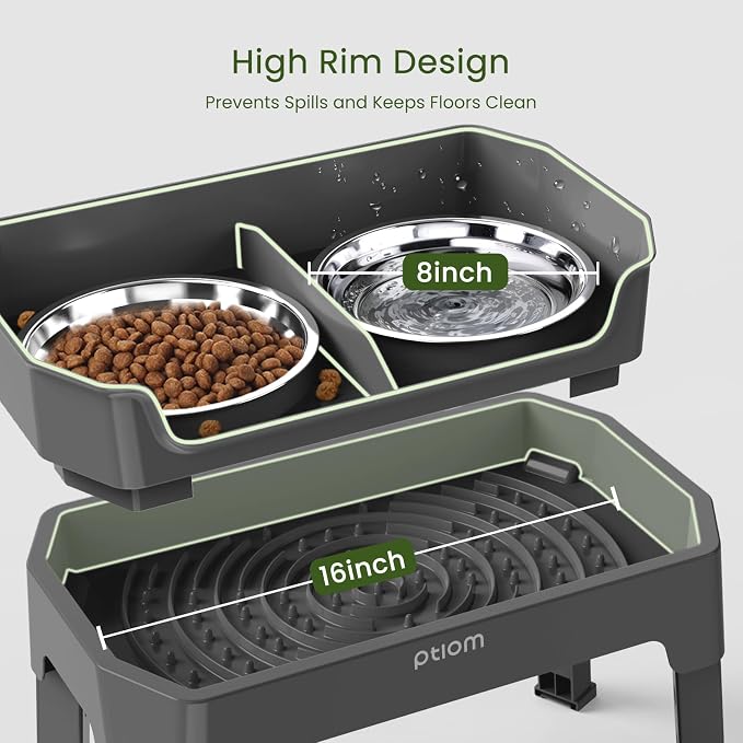 3-in-1 Elevated Dog Bowls Mess Proof Raised Slow Feeder Dog Bowls, 4 Height Adjustable Dog Bowl Stand Licking Plate with 2 56oz Stainless Steel Dog Food Bowls for Small Medium Large Dogs Pets - Image 5