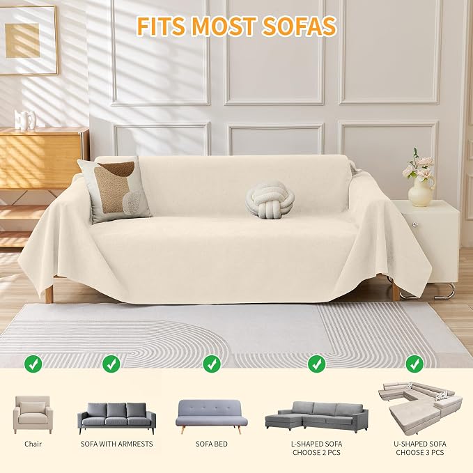 Deep Dream Cat-Scratch Resistant Couch Cover, Waterproof Sofa Cover for 3 Cushion Couch Washable, Pet Friendly Couch Protectors Anti Slip Thickened Sofa Slipcovers for Dogs Pets, 71" x 150", Beige - Image 6