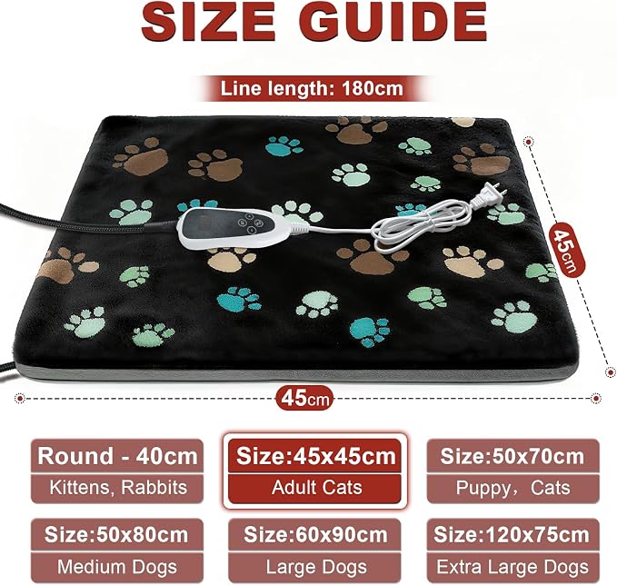 Cat Heating Pad 18x18 in with Smart Thermostat Switch and Power Line Protection Tube,Obtained MET and UL Dual Certification,Waterproof Pet Heating Pad for Cats, with Black Cloth Cover - Image 2