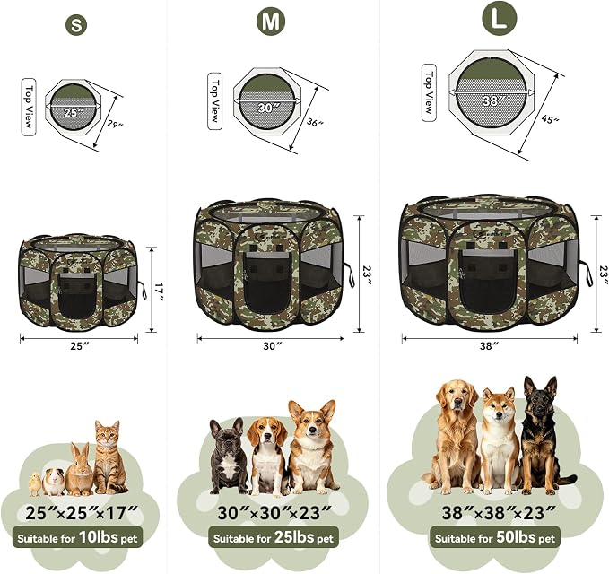 Siedihit Playpen for Small Dog Cat, Dogs Tent Crate Cage Indoor | Outdoor, Portable Pop Up Dog Kennel with Carrying Bag for Rabbits (Green Camo, Small) - Image 2