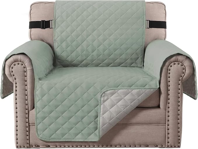 H.VERSAILTEX Reversible Chair Cover Water Resistant Chair Couch Cover for Living Room Machine Washable Furniture Cover with Elastic Strap for Dogs, Pets(Armchair, Desert Sage/Beige) by HVERSAILTEX