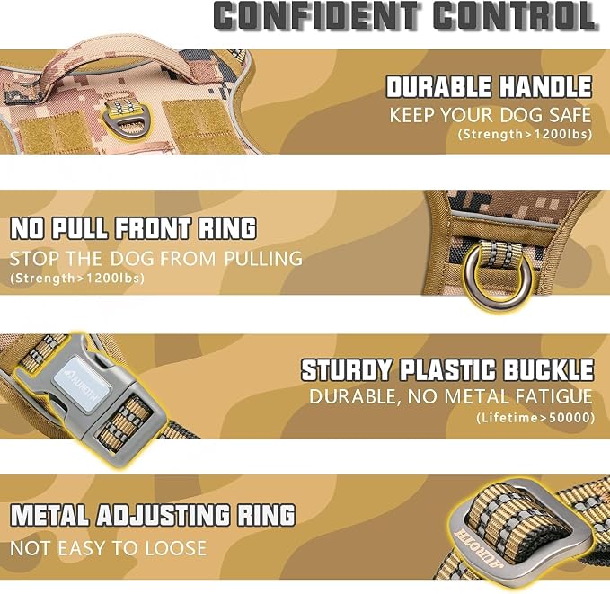 AUROTH Tactical Dog Harness for Small Medium Dogs No Pull Adjustable Pet Harness Reflective K9 Working Training Easy Control Pet Vest Military Service Dog Harnesses Desert Camo M - Image 3
