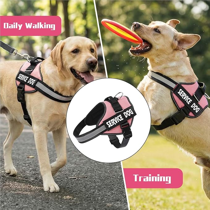 MUMUPET Service Dog Harness, No Pull & Reflective Pet Vest, Pink, M | Easy Control Handle, Soft & Breathable Padding, Adjustable Fit for Small to Large Dogs, 2 Removable Patches - Image 7