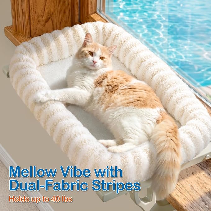 Zakkart Mellow All-Around Cat Hammock for Windowsill, Dual-Mount (Beige, M) | Hook-On or Screw-On Installation, Machine Washable Bed, Heavy Duty ABS & Metal Frame, Support up to 40 lbs. - Image 2