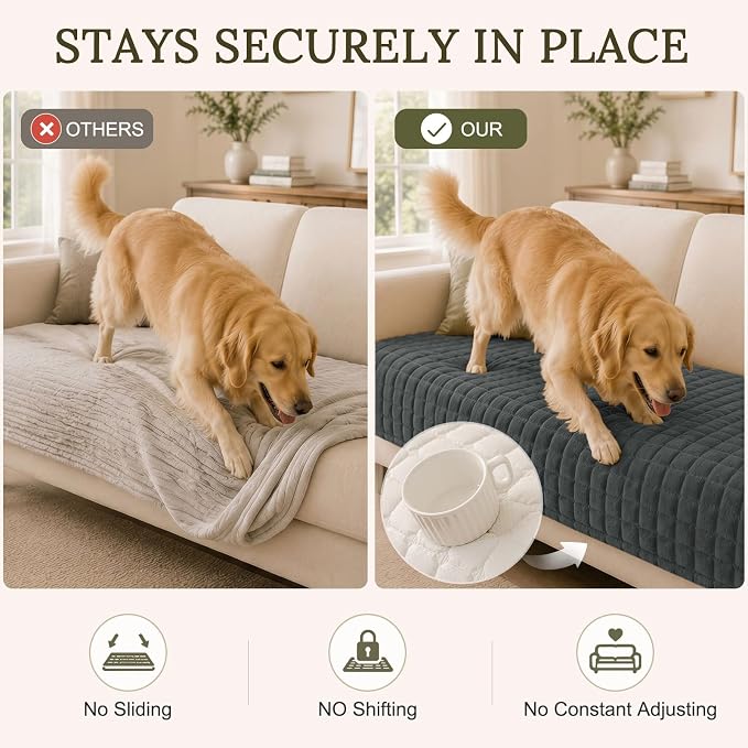 Smiry Velvet Couch Cover for Dogs, Non Slip Soft Sofa Protector for Pets | Washable Sofa Cover for Cats, Cozy Furniture Protector Against Pet Hair, Scratches, Fits Sectional Sofa(Dark Grey, 36"x88") - Image 3