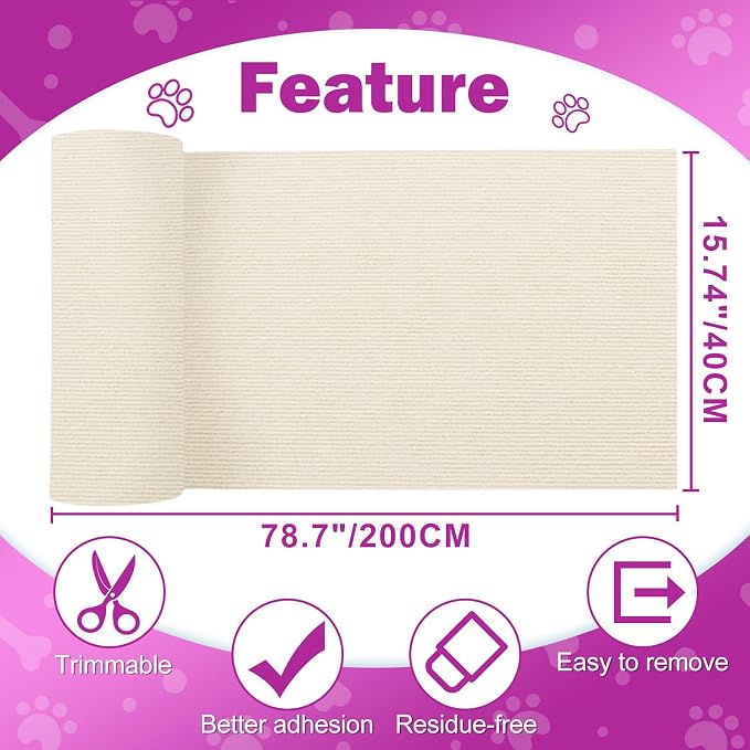 ENONCI 78.7x15.8 Cat Scratch Pad, Furniture Protector for Couch Corners | Trimmable, No-Shedding Cat Scratch Pad with Self-Adhesive Backing for Climbing, Protects Walls, Carpet and Couch - Image 8