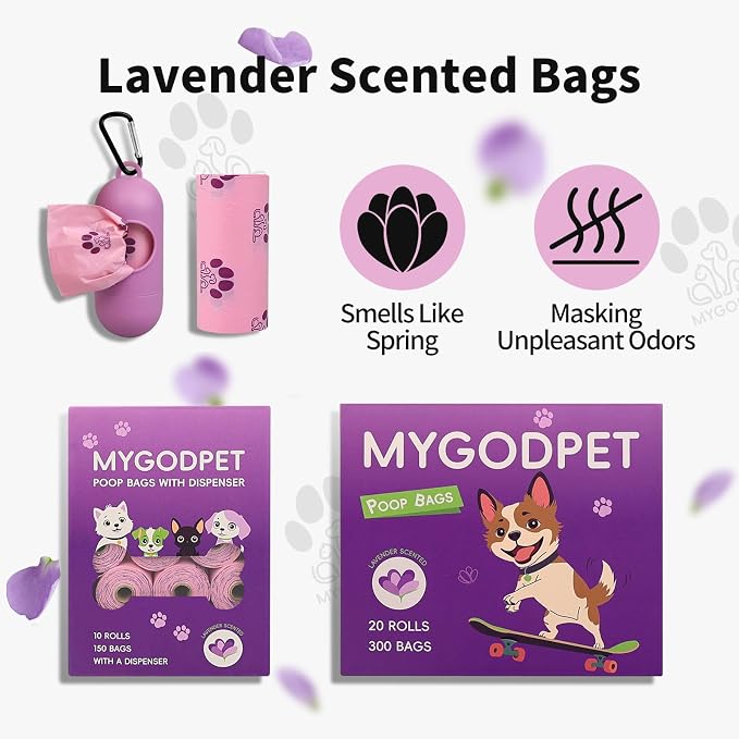 Dog Poop Bags Rolls 300 Count Biodegradable Poop Bags Refills for Dog and Cat Lavender Scented Waste Bag Leak Proof Doggie Poop Bag Doggy Trash Bag Purple - Image 6