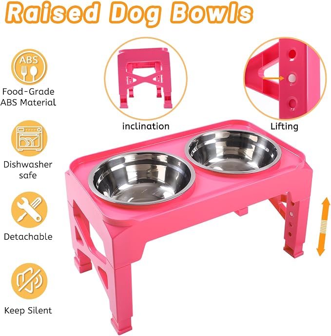 Hubulk Elevated Dog Bowls with 2 Stainless Steel Dog Food & Water Raised Bowls with No Spill Edge Non-Slip Stand Adjusts to 3 Heights(2.75", 6.0", 7.5") for Small Medium Dogs and Pet - Image 7