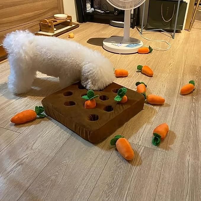 Carrot Dog Toy - Interactive Foraging Puzzle, Treat Hiding Plush Mat, Mental Stimulation Slow Feeder Enrichment Toy for Small Medium Dogs & Cats, Machine Washable - Image 5
