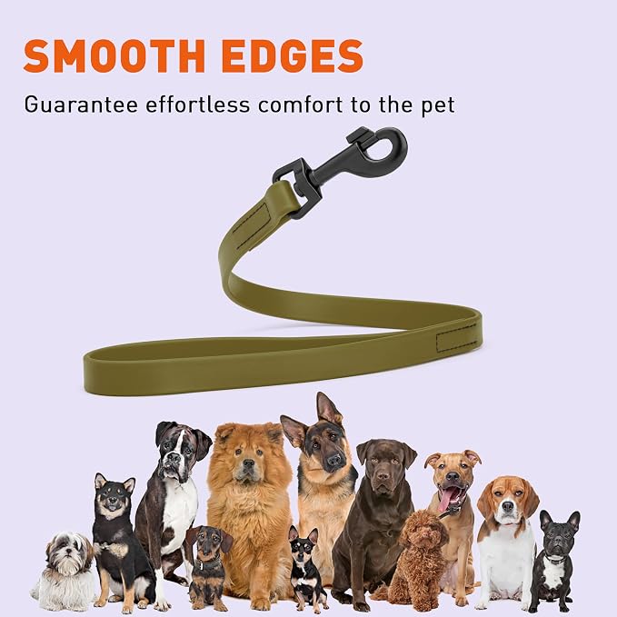 Dogline Biothane Waterproof Dog Leash Strong Coated Nylon Webbing with Black Hardware Odor-Proof Easy to Clean High Performance for Small or Large Dogs Made in USA 2 ft Lead, Olive Drab Green - Image 8