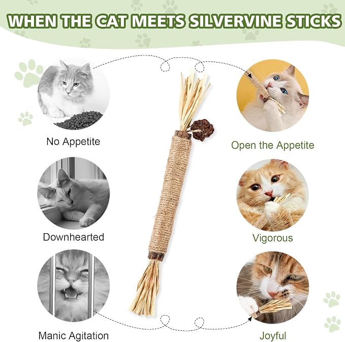 WOUSEDO 8 Pack Catnip Chew Toys for Cats, Cotton Sisal Rope Toys | Cat natural silvervine sticks, for cat teeth cleaning and dental care, Interactive toy for bored Indoor cats - Image 6