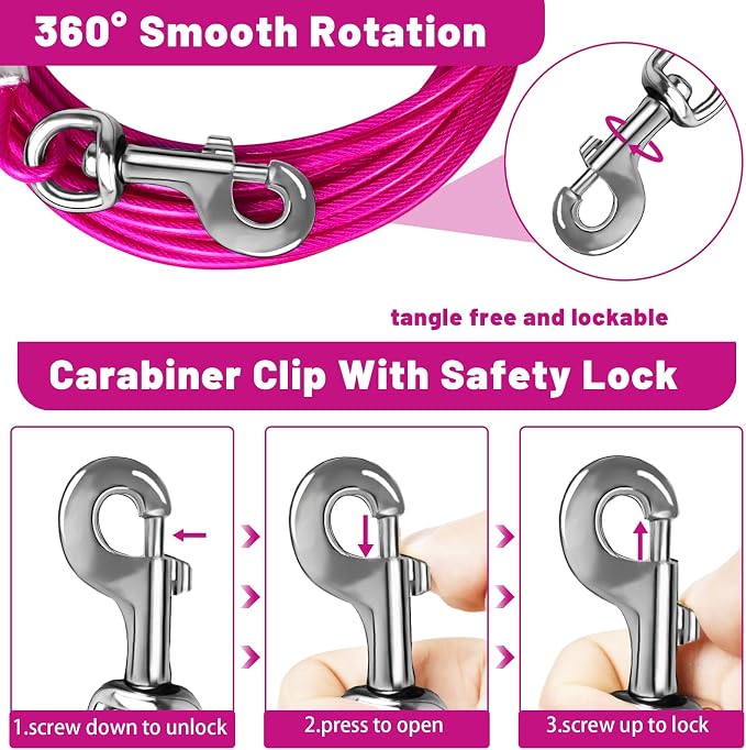 Dog Tie Out Cable, Dog Runner Cable | 10/15/20/25/30/50 FT Steel Cable with Sturdy Clips, Suitable for Yard Outdoor Use, Holds Large Dogs up to 165 Lbs - Image 2