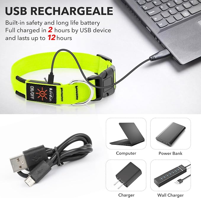 Illumifun LED Collar for Small Dogs, USB Rechargeable Light Up Dog Collar, Flashing Pet Safety Light Glow in the Dark (Green, Small) - Image 3