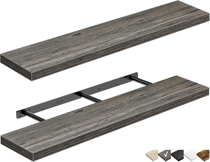 QEEIG Floating Shelves for Wall 47.2" Extra Long - Wall Mounted Shelf Bathroom Kitchen Living Room Bedroom Farmhouse Home Decor Display Bookshelf Large 47.2 x 9.3 inch Set of 2, Grey (008-120GY) by QEEIG