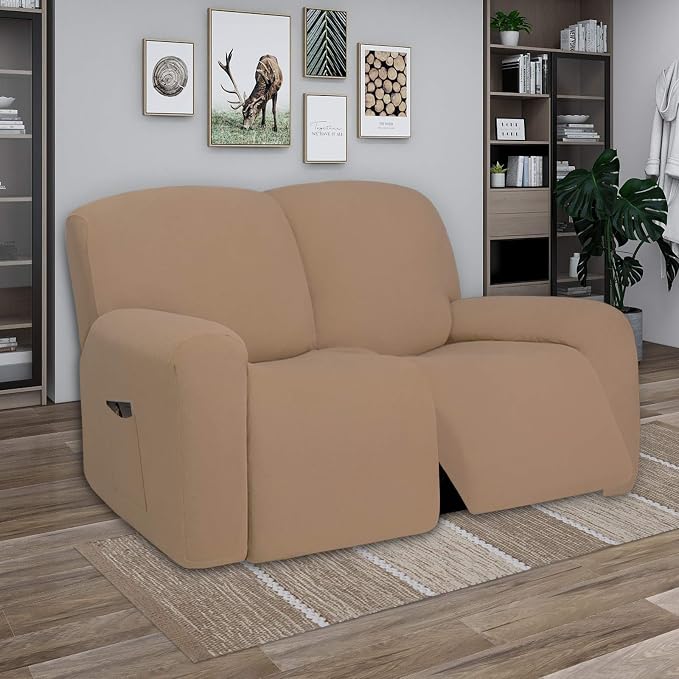PureFit Super Stretch Loveseat Recliner Sofa Couch Cover with Pocket | 2 Seats Non Slip Soft Sofa Slipcover, Washable Reclining Furniture Protector for Kids, Pets (Recliner Loveseat, Camel) - Image 2