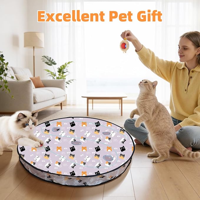 Interactive Cat Toy for Indoor Cats-Hide and Seek Cat Toy with 5-Holes Mat,Automatic Cat Toy Ball with Mouse Squeak in Pouch,Rechargeable Kitten Toy,Motion Activated Ball - Image 7