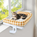 Sunhoo Cat Window Perch Hammock Sturdy Windowsill Bed Seat for Large Cats No Drilling No Suction Adjustable Kitty Shelf with Washable Cover Easy Assembly Holds up to 40 lbs 24.8 * 15 in (Brown, L) by Sunhoo