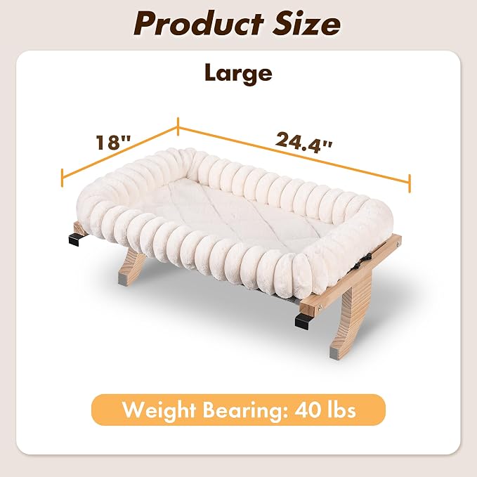 Zoratoo Cloud-Soft Wooden Cat Window Sill Perch with Zipper Cushion,L White | 24.4’’x18’’, Removable for Machine Wash, Fluffy Plush Bolster, Sturdy Metal Frame for Large Cats up to 40lbs, Easy to Adjust - Image 5