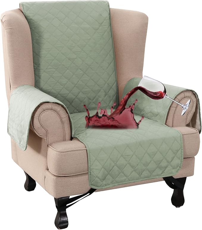 Turquoize 100% Waterproof Wing Chair Cover Wing Armchair Slipcovers Chair Couch Protector Triple Non-Slip Sofa Slipcover for Wing Chair Furniture Protector for Pets, Kids,Dog (Wing Chair, Sage) by Turquoize