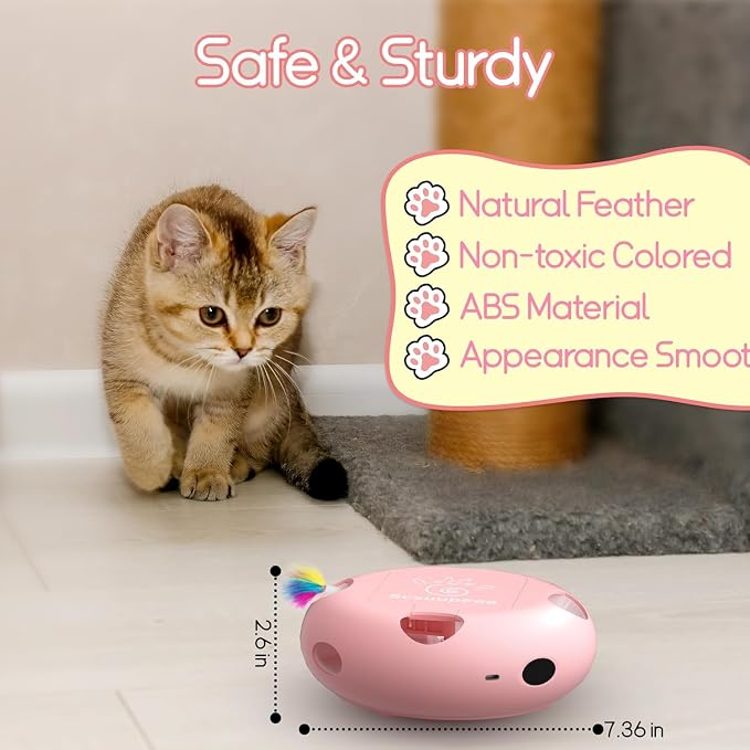 Interactive Cat Toy, Pink | Electric for Moving Concealed Feathers, Smart Sensor 7 Holes Whack a Mole Feather Toy, USB Charge Automatic - Image 5