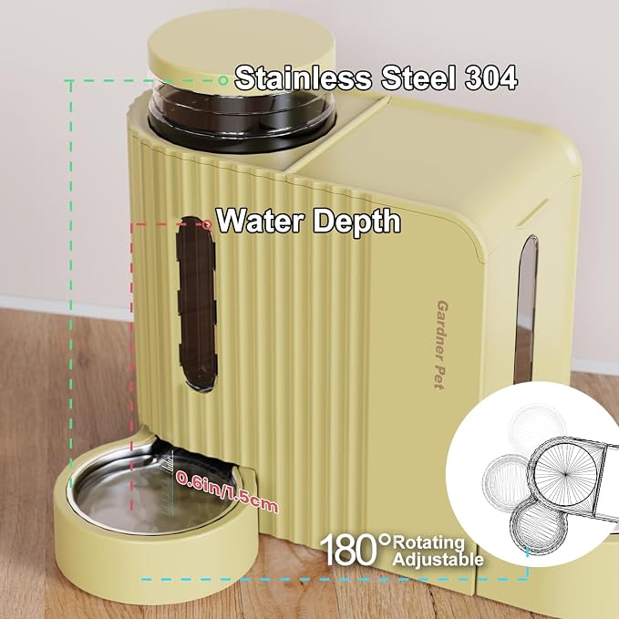 Gardner Pet Gravity Automatic 2-in-1 Pet Feeder, 0.8 Gallons*2 Cat Feeder and Water Dispenser Set, 100% BPA-Free and Stainless Steel Water Bowl for Dogs, Cats, Rabbits, Puppies (Yellow) - Image 5