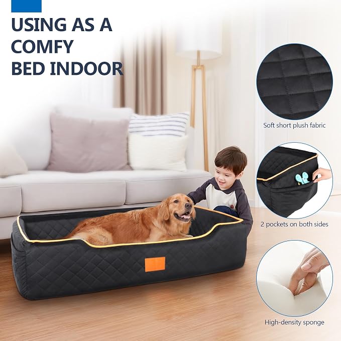 XIEEAOZEE Large Dog Car Seat for Dods Under 100 lbs, Memory Foam Dog Car Bed for Backseat & Trunk, Detachable and Washable Cover, Pet Travel Seat with Storage Pockets, 2 Safety Belts - Image 4