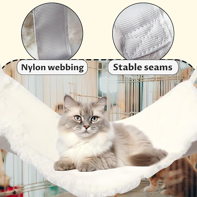 Andiker Cat Hammock, Reversible Cat Cage Hammock with Metal Hooks for Cats for Sleeping and Playing, 22 * 17 Inches Double-Sided Hanging Kitten Bed to Hang in Cages or Under Chairs (Large) - Image 4