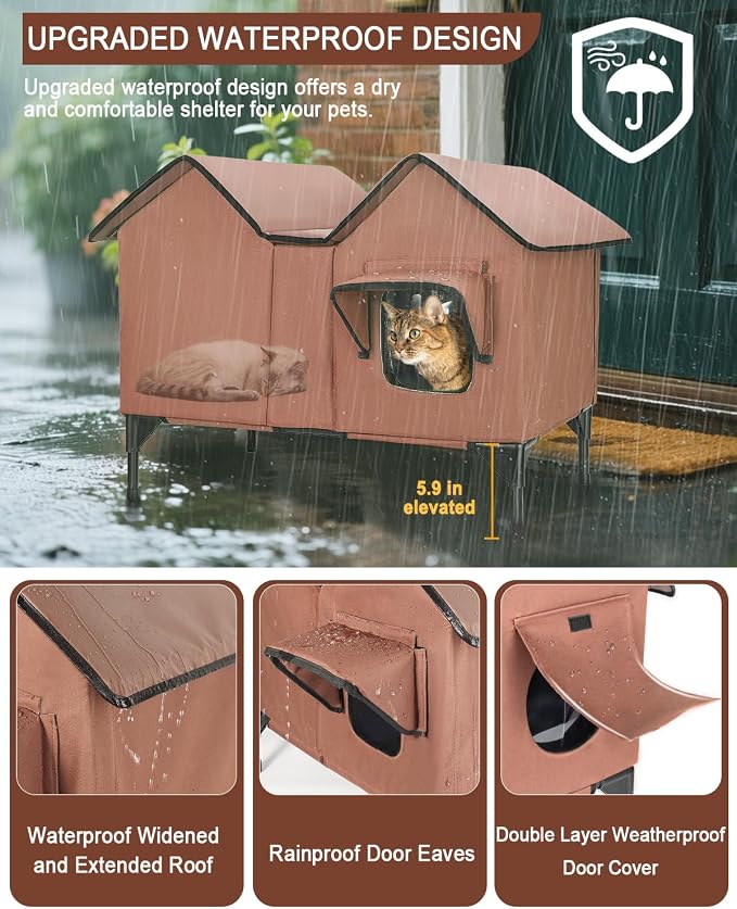 Heated Cat House for Outside Winter, Extra Large Heated Outdoor Cat House Weatherproof, Elevated Bed, Escape Door, Insulated Outdoor Cat Shelter with Heater for Multiple Cats Feral Stray Kitty - Image 4