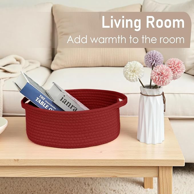 JMvicyroam Small Woven Basket, Empty Gift Basket, Red/3 Pack | Small Gift Basket, Cotton Rope, 12 x 8 x 23 in, Handles, Includes Ribbon and Bag, Birthday Gift Basket - Image 7