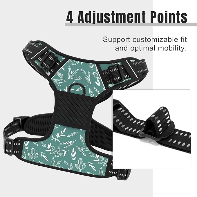 Rnivvi No Pull Dog Harness, Cute Reflective Small Sized Puppy Kitten Harness, Adjustable Soft Padded Vest for Small Dogs, Cats, Heavy Duty Pet Vest with Easy Control Handle for Walking, Green Leaves - Image 3