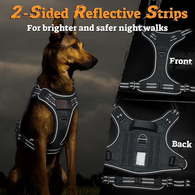 rabbitgoo Tactical Dog Harness for Small Dogs, No Pull Service Pet Vest | Military Molle System & Easy Control Handle, Adjustable and Reflective for Walking and Training, Grey, Small - Image 9