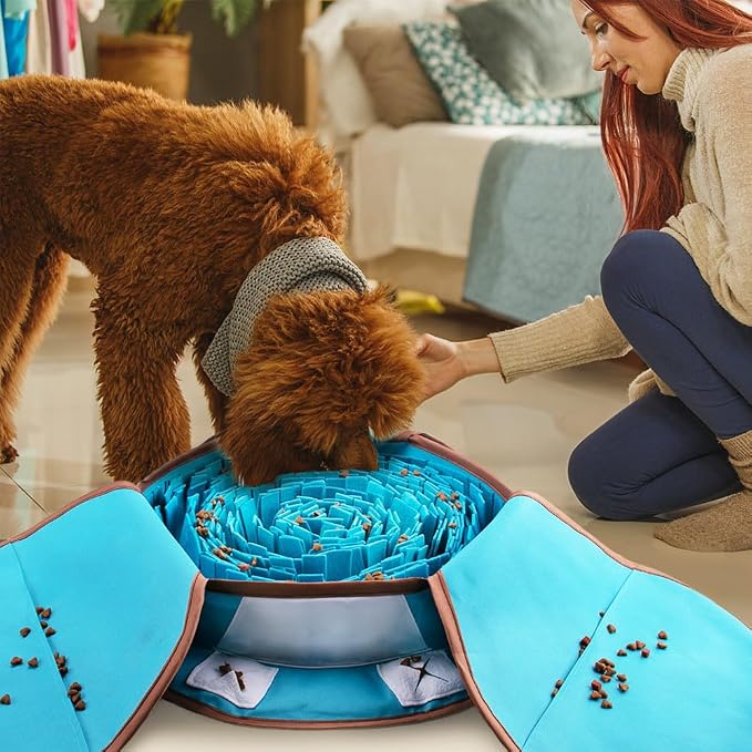 AWOOF Pet Snuffle Mat for Dogs, Interactive Feed Game for Boredom, Encourages Natural Foraging Skills for Cats Dogs Bowl Travel Use, Dog Treat Dispenser Indoor Outdoor Stress Relief (Blue) - Image 7