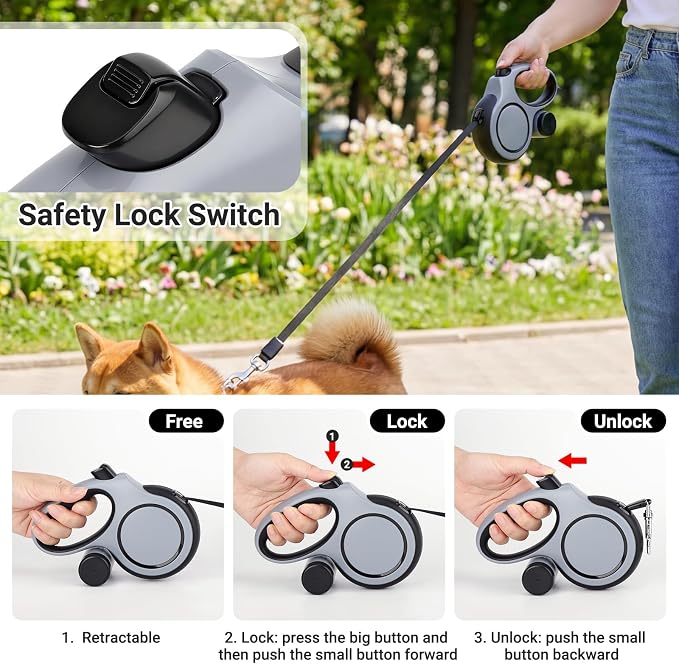 Segarty 16 Ft Retractable Leash with Waste Bag Dispenser, 5m Dog Leash with Anti-Slip Handle 360°Tangle-Free Retraction for Pet up to 66 Lbs, Durable Walking Accessory with One-Handed Brake Pause Lock - Image 4