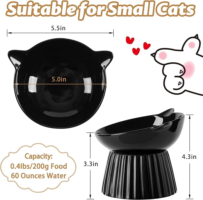 Ceramic Raised Cat Bowl，Tilted Raised Bowl Anti Vomit for Indoor Cats Whisker Friendly Pet Feeder for Cats Puppies, Microwave and Dishwasher Safe (Black) - Image 5