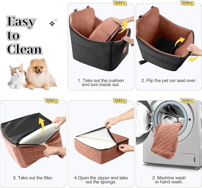 Dog Car Seat for Small/Medium Dogs, Memory Foam Dog Booster Seat, Travel Safety Pet Car Seat with Washable Removable Cover, Storage Pockets for Dogs up to 35 lbs((Black/Brown, Medium) - Image 4
