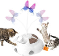 Interactive Cat Toys for Indoor Cats, 4in1 Pet Teaser Toy with Ambush Feather Wand, Motorized Fluttering Butterfly and Slow Feeder, Rechargeable Power Treat Puzzle Toys(White) by Crazydeer