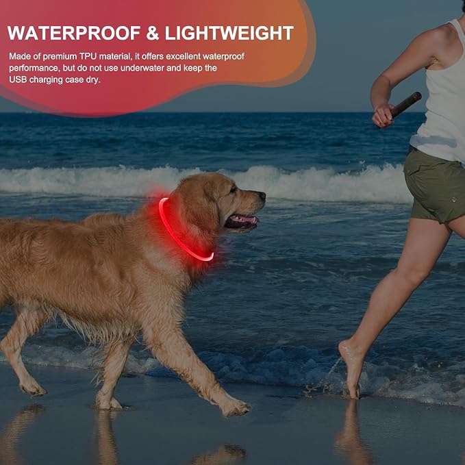 Led Dog Collar - Waterproof Lighted Doggie Collars for Night Rechargeable, High Visibility TPU Cuttable Lighted Pet Collar (Red) - Image 6