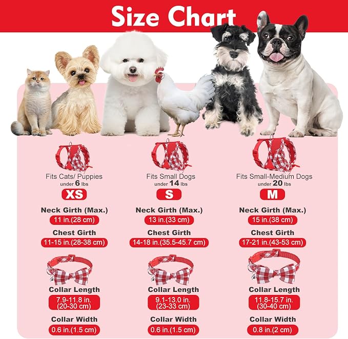 EXPAWLORER Step-in Dog Harness Small Sized Collar and Leash Set | Cute Small Dog Harness No Pull Girl, Pet Collar with Detachable Bow, Adjustable Light Puppy Vest for Dogs Cats, Red XS - Image 5