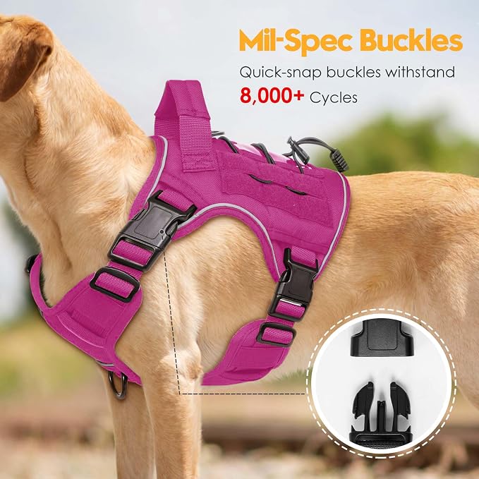 Heavy-Duty Tactical Dog Harness for Large Dogs, No Pull Adjustable Reflective Pet Vest with Molle System, K9 Military-Grade Control for Service Training, Outdoor & 10+ Breeds, Pink, Small - Image 3