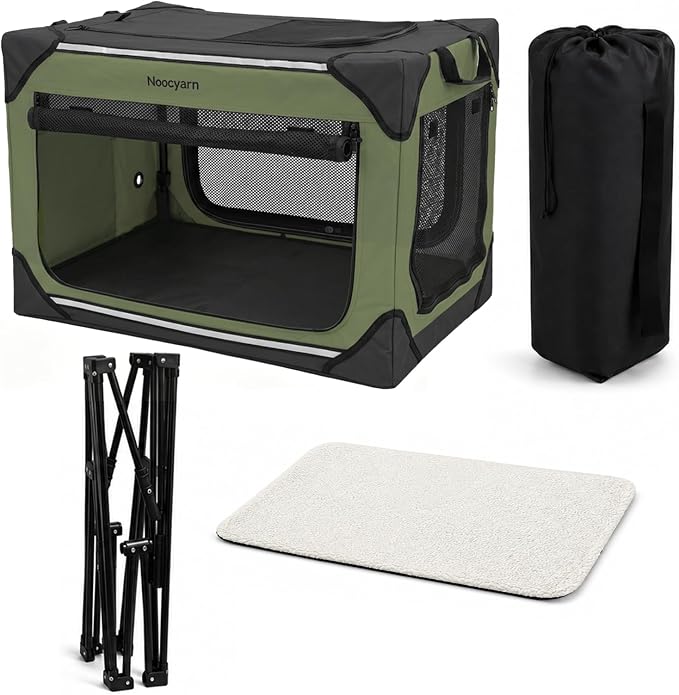 42" L Collapsible Dog Crate for Extra Large Dogs, XL Soft Pet Crate with 4-Door Mesh, Portable Dog Kennel for Travelling, Green - Image 9