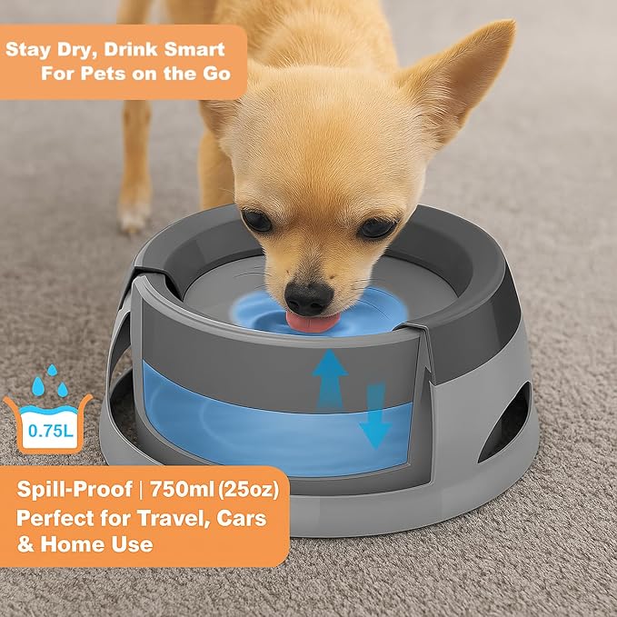 25oz Spill-Proof Dog Water Bowl – Slow Drink, No-Splash Pet Feeder for Small/Medium Dogs, Cats, Puppies & Kittens, Non-Slip Portable Bowl for Car, Travel, Home – Grey - Image 3